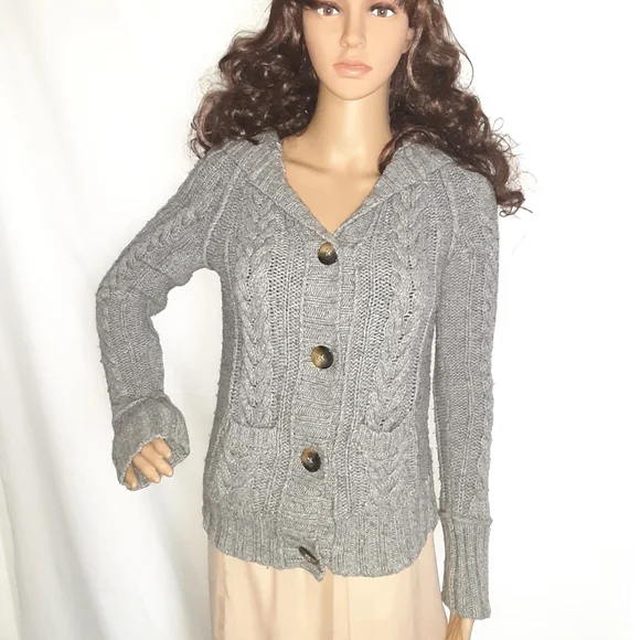 Old Navy Sweaters Gray Button Up Hooded Cardigan Sweater With